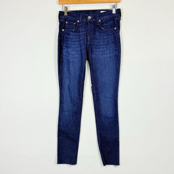 rag & bone Denim - Rag & Bone  Skinny Jeans Womens Sz 26 Blue Tonal River‎ Dark Wash Raw Hem Ankle